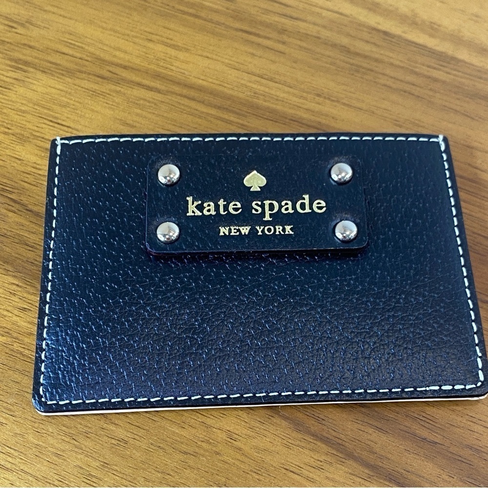 Kate Spade New York Wellesley Graham Black Tan Leather Credit Card Wallet NWT